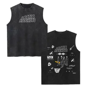 Arctic Monkeys Band Unisex Vintage Washed Cotton Vest, Retro Band Print Sleeveless Shirt, Casual Regular Fit, Perfect Boyfriend Gift