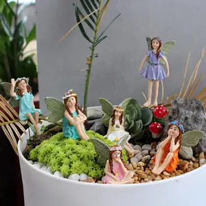 Fairy Garden Decoration, 6 Counts/set Creative Micro Garden Flower Fairy Decoration, Bonsai Plugin, Handmade Resin Crafts, Home Decor, Garden Accessories