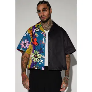 Volos Split Cropped Shirt - Navy/Multi