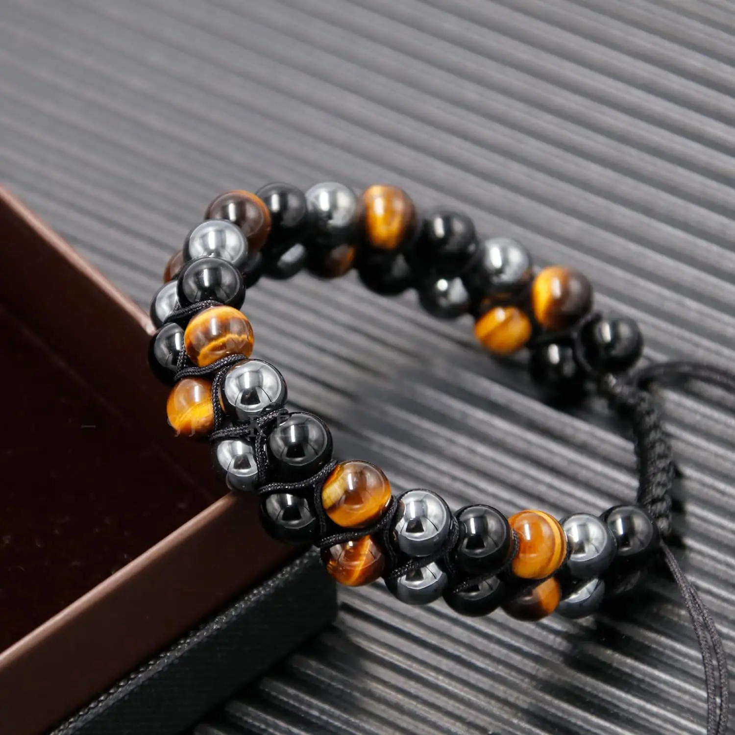 Triple Protection Natural Crystal Bracelet - 6mm Tigers Eye, Black Obsidian & Hematite Beads, Magnetic Clasp, for Men & Women, Elegant Natural Crystal Bracelets & Anklets, Boosts Mental Clarity