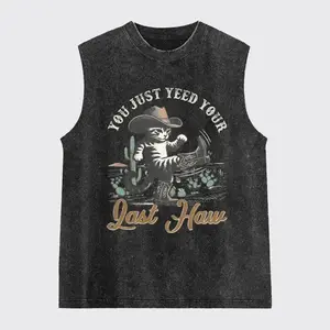 Funny Cat-You Just Yee'd Your Last Haw Washed Tank Top, Gym Essential, Vintage Casual Crewneck Short Sleeves Menswear T-shirt Classic Cotton Fabric Streetwear