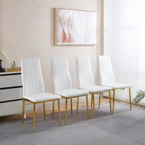 Indoor ARCH Chair Set with 4 Seats, Golden Color Metal Frame, White Seat, Four Seats