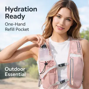 Lightweight & Comfortable Sports Vest Backpack – Ideal for Running, Marathons, and Hiking. Features front and back reflective strips, breathable mesh back panel, and spacious compartments for water bottles and phone, Jogging Equipment