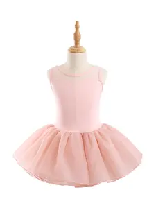 Girls’ Dusty Pink Ballet Mesh Dress – Sleeveless Mesh Top with Mesh Neckline for Dance Practice