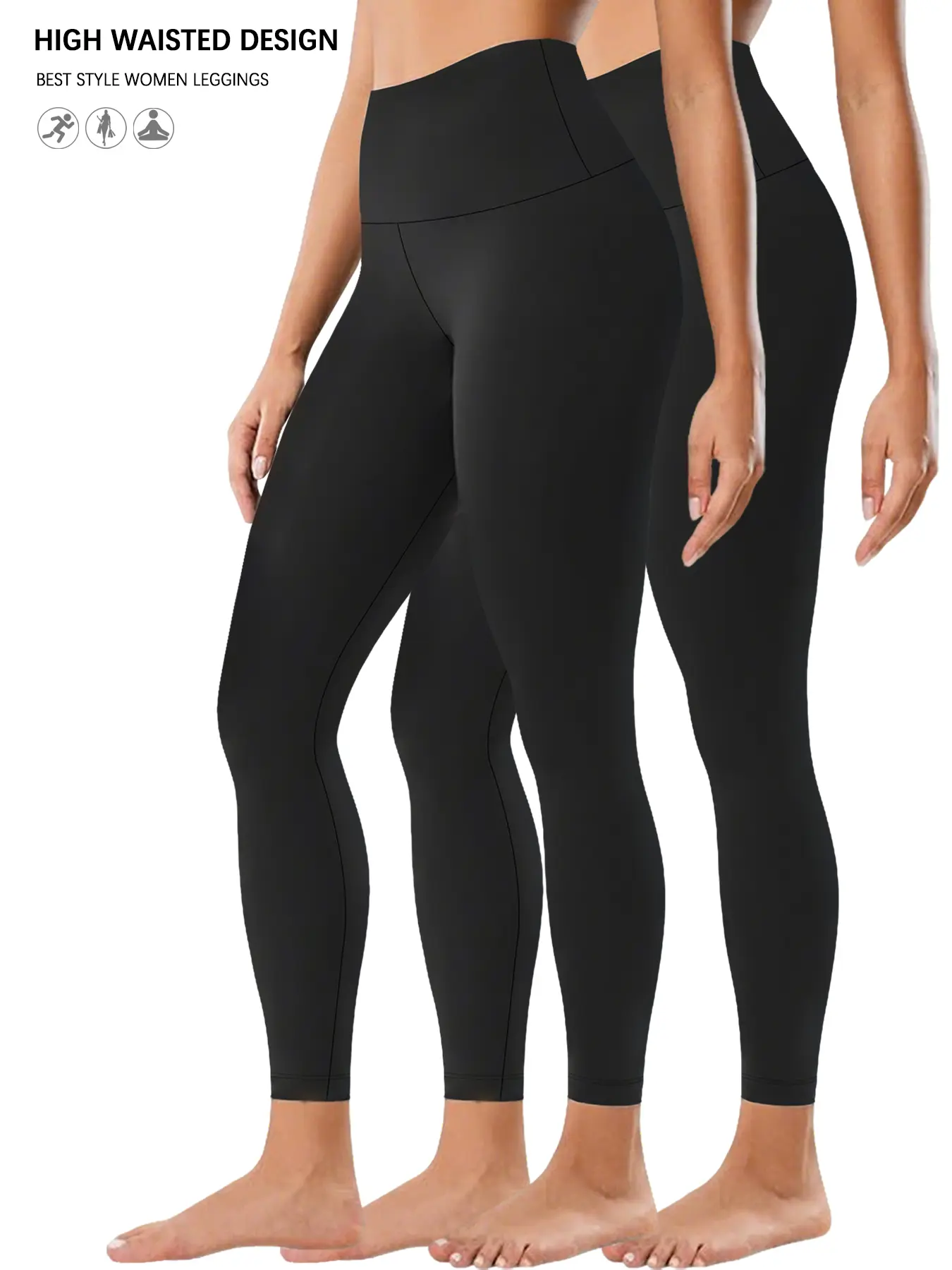 2 Pack Women's High Waist Tummy Control Gym Fitness Leggings, Activewear Pants, High Waisted Compression, Super Soft & Non-See-Through Design, Yoga Gym Activewear, Perfect for Yoga, Running & Gym Workouts