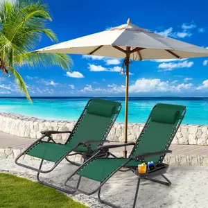 Set of 2 Zero Gravity Lounge Chair, Outdoor Folding Reclining Patio Chairs with Cup Holder and Detachable Headrest, Lounge Chairs for Beach, Camping, Lawn, and Garden, Available in Multiple Colors