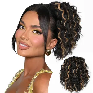 【FLASH SALE] Summervibes CHAOEE 10Inch Curly Ponytail Extension Drawstring Ponytail for Black Women Synthetic Short Hair Two Styles in One Versatile Pony Tails(Black Brown)