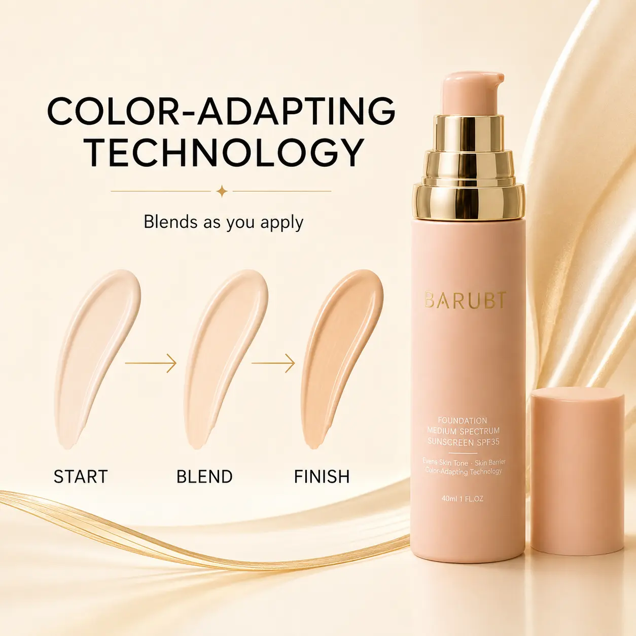 BARUBT Color-Adapting Foundation – Lightweight Moisturizing Face Makeup with Buildable Coverage and a Smooth, Natural-Looking Finish, 40ml