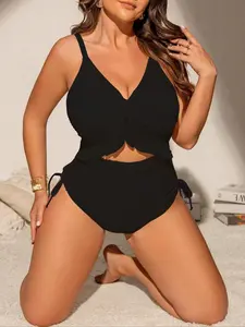 Plus Size One-Piece Swimsuit, Ruffled Front Design, Sexy Slim-Fitting Monokini, Perfect for Beach Vacation and Curvy Figures, Trendy Monokini Swimsuit, Tummy Control Swimwear, Tummy Control Swimsuits, Swimsuit Summer