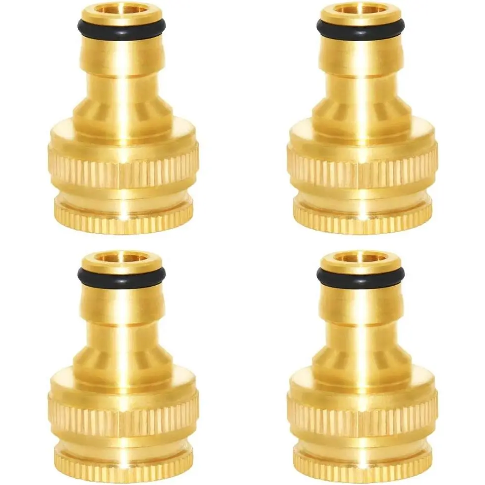 Brass Garden Hose Tap Connector 1/2" and 3/4" GHT 2-in-1 Female Threaded Faucet Nozzle Quick Connect Adapter Universal Pipe(Pack of 4)