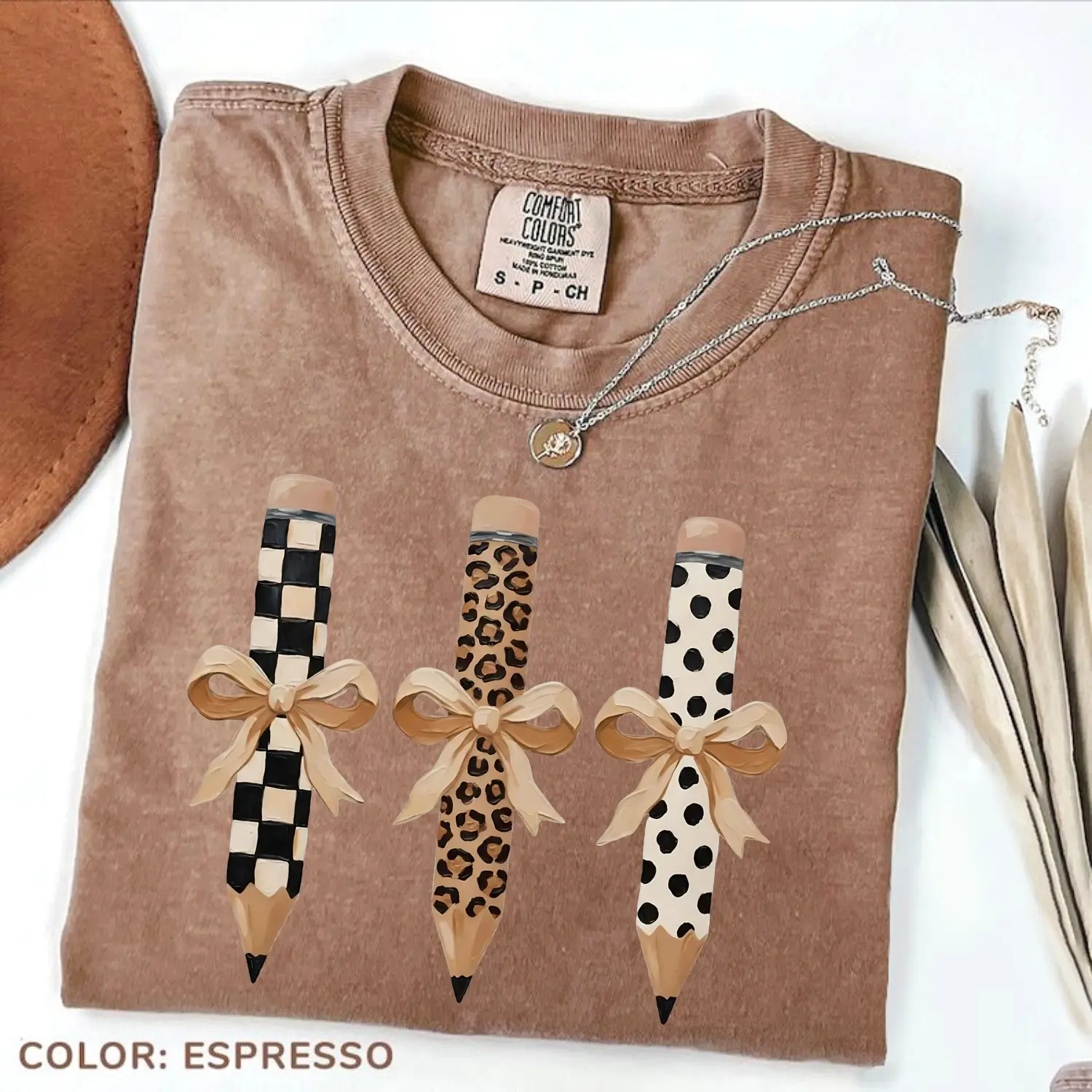 Comfort Colors Brushstroke Pencil Bow Teacher Shirt, Preppy Coquette Educator Tee, Pencil Graphic T-Shirt,Educator Shirt, Gift For Teacher