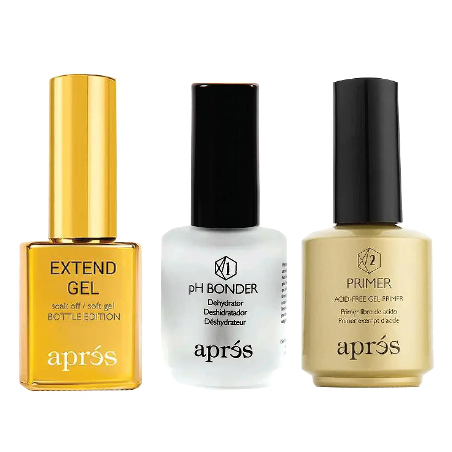 Apres Professional Multi-Pack Gel Nail Polish Set - 15ml Gel X Soak-Off Soft Extender, pH Bonder, Dehydrator, Acid-Free Primer, Smooth-Application Manicure Bottle Kit (Beauty & Personal Care, Nail Care)
