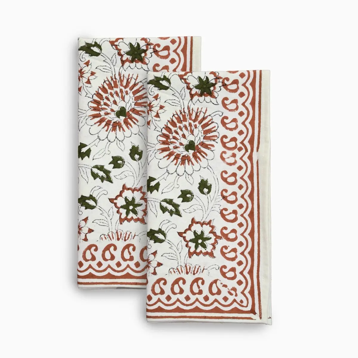 Cotton Floral Block Print Napkins – Rustic Red