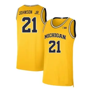 Yellow #21 Johnson Jr Michigan Style Basketball Jersey, College Basketball Fan Tank Top, Breathable Mesh Athletic Shirt, Game Day Gift