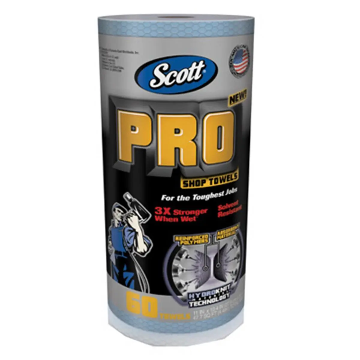 Scott Durable Reinforced Synthetic Heavy-Duty Disposable Shop Towel Roll Pack (32992, 60 Count, 0.95 lbs, 4.8x4.8x11 in) - 3x Stronger When Wet, Solvent Resistant, Shop Grime & Solvents Cleanup Tool, Hydroponic Technology Compatible