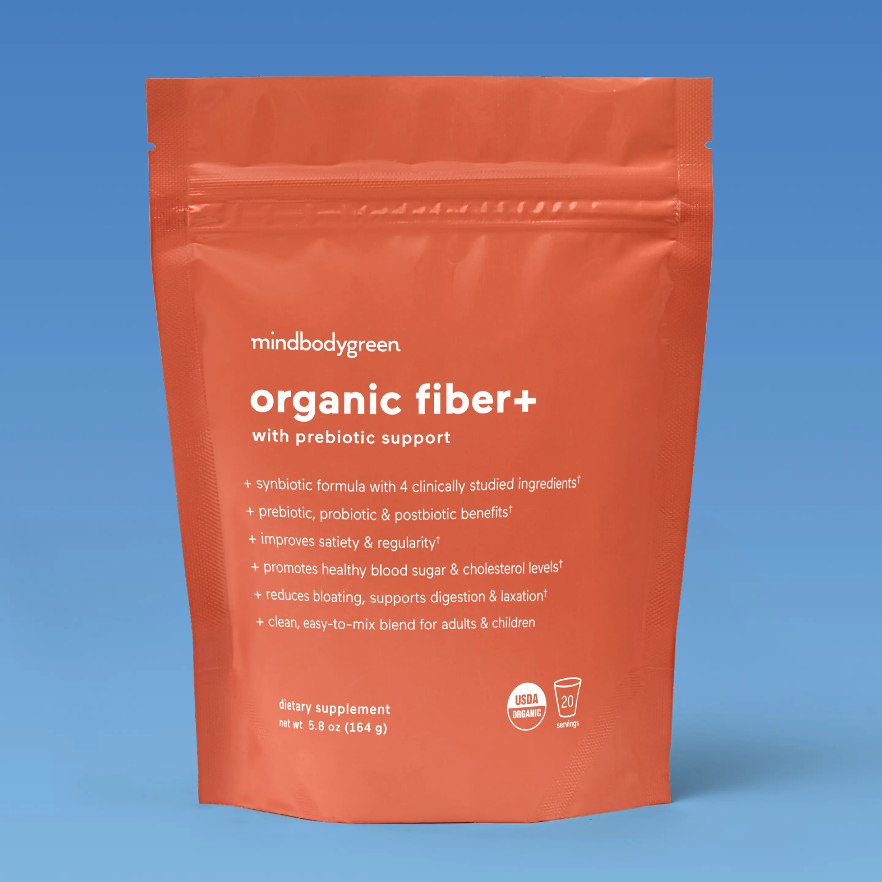 mindbodygreen Organic Fiber+ with Prebiotic Support - Plant-Based Dietary Supplement for Health & Digestion - 164g