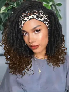 Black Long Curly Wigs for Women, Gorgeous Fluffy Wigs with Headband, Synthetic Braided Headband Wigs for Party, Daily Use