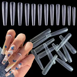 600pcs 3XL Clear Nail Tips Coffin Full Cover Ballerina Shape Extra Long Acrylic Fake Nails Professional False Nail Tip for Salons & Home DIY, 12 Sizes
