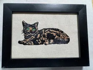 Tortoise Shell Cat Machine Embroidered and Framed! Unique Feline Charm Tabletop Decor for Home or Office! Other Designs and Breeds Available! Desktop Decoration Signs