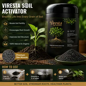 1-Viresta Soil Revitalizer (13.8oz / 390g), Concentrated Humic Acid Formula for Lawn & Garden Plant Food Enhancer Yields 266 Gallons Fertilizer Lawn & Garden Soil Conditioner - Plant Food Enhancer, Concentrated Humic Acid