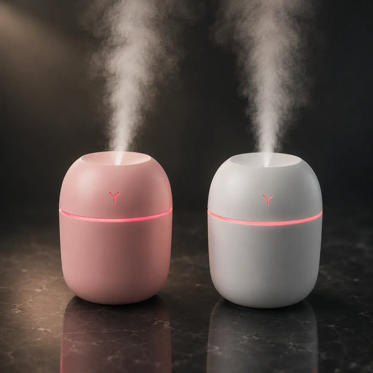 220mL Compact Indoor Mini Desktop Humidifier - USB-Powered Cool Mist Single Unit with Colorful Nightlight, 2 Mist Modes for Bedroom, Office (Pink or White), 200Ml