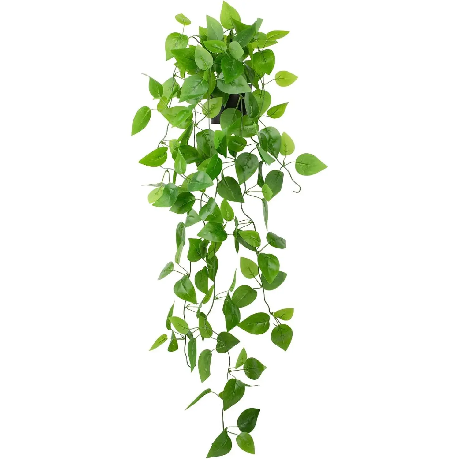 LOYWREE Small Fake Hanging Plant Artificial Potted Plants for Indoor Outdoor Aesthetic - 39in Realistic Faux Hanging Pothos with Ivy Vine for Shelf Decor in Home Office Gardens Greenery (Black Pot)