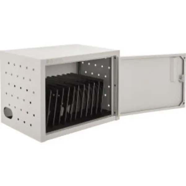 Global Industrial 695967 Lockable Door Steel Shell Pre-Assembled Wall & Desk Tablet Charging Cabinet, 12-Device Charging Hub Station, 14x14x14in, 40 lbs Max Capacity, UL Listed, Beige, 14X14x14"