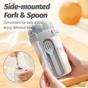 3-Pack Overnight Oatmeal Containers with Lids, Portable Dual-Layer Yogurt Cups, Snack Containers, Dry Wet Separation, Sealed Storage, Includes Spoon and Fork