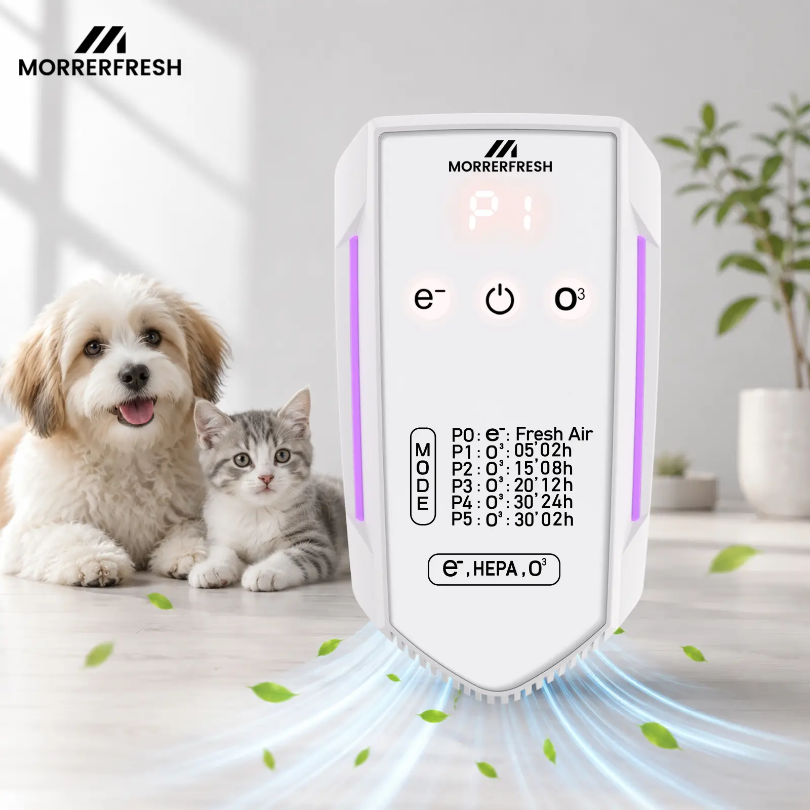 Morrerfresh 3-in-1 Pet Odor Eliminator, Negative Ion & Activated Carbon Air Purifier, 5-Mode Plug-In Deodorizer for Cat Litter Box, Dogs, Pets, Basement & Home