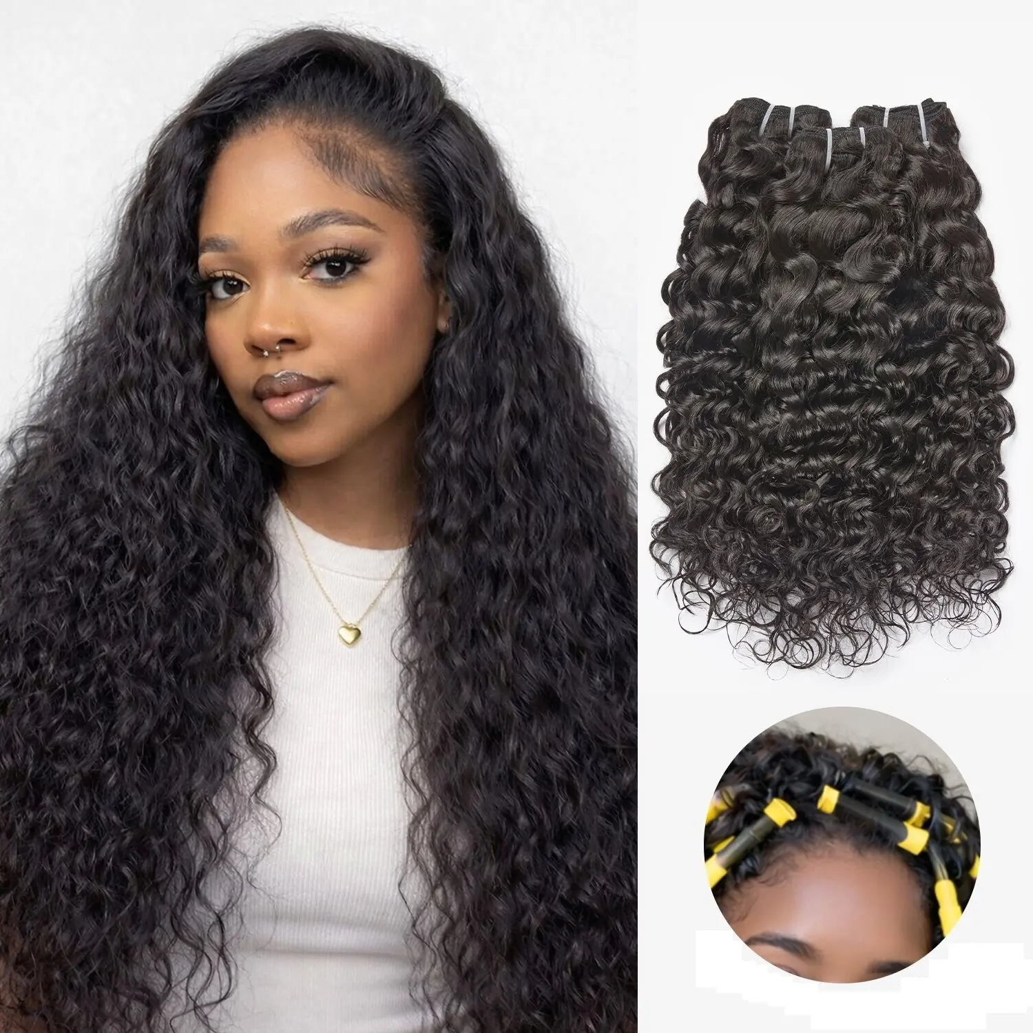 [Wequeen] Water Wave Hair Bundles 12-28 Inch Budget Friendly 10A Grade Brazilian 100% Human Hair Wet Look Quick Weave Sew in/Glue in Free Perm Rods