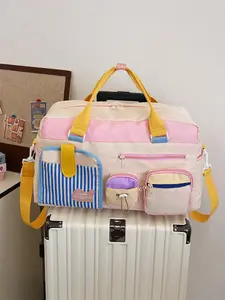 Colorblock Travel Bag, Large Capacity Travel Storage Bag, Zipper Travel Bag for Women & Men, Casual Trendy Versatile High-quality Daily Commuting Bag, Perfect Travel Bag, Traveling Bag