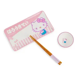 Sanrio Hello Kitty Pink 3-Piece Ceramic Sushi Set With Sauce Bowl and Chopsticks Sanrio Hello Kitty Pink 3-Piece Ceramic Sushi Set With Sauce Bowl and Chopsticks