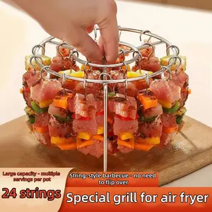 1 set of stainless steel double-layer air fryer barbecue grill, Barbecue utensils: detachable hanging design, multifunctional barbecue skewer grill, suitable for barbecue enthusiasts/home air fryer barbecue dishes, Barbecue Accessories