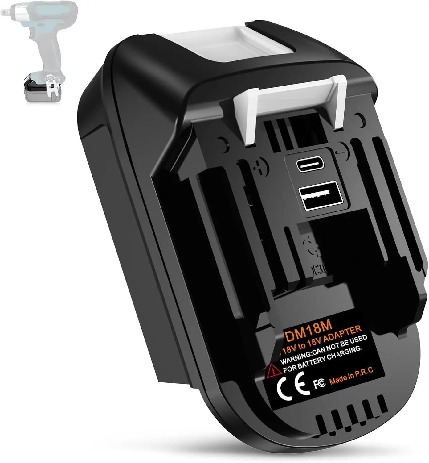 ABS Plastic Voltage Matching Adapter for DeWalt 20V-60V Batteries - Replacement Adapter for Makita 18V Tools (Battery Excluded)