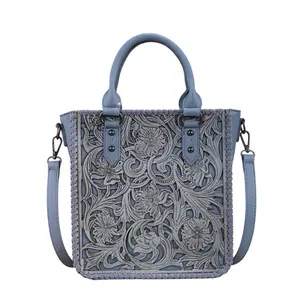 Trinity Ranch Partial Genuine Leather Floral Tooled Tote/Crossbody Bag