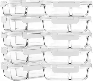 M MCIRCO [10-Pack,30 Oz Glass Meal Prep Containers 2 Compartments, Airtight Glass Lunch Bento Boxes with Lids, Glass Food Storage Containers, Microwave, Oven, Freezer and Dishwasher, White