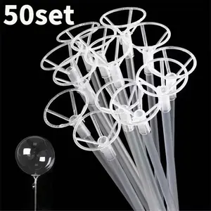 50 Set 16in Bobo Balloon Sticks with Cups, Clear Big Balloon Holders, Long Without Connector, Ideal for Birthday Party Graduation, Balloon Stand