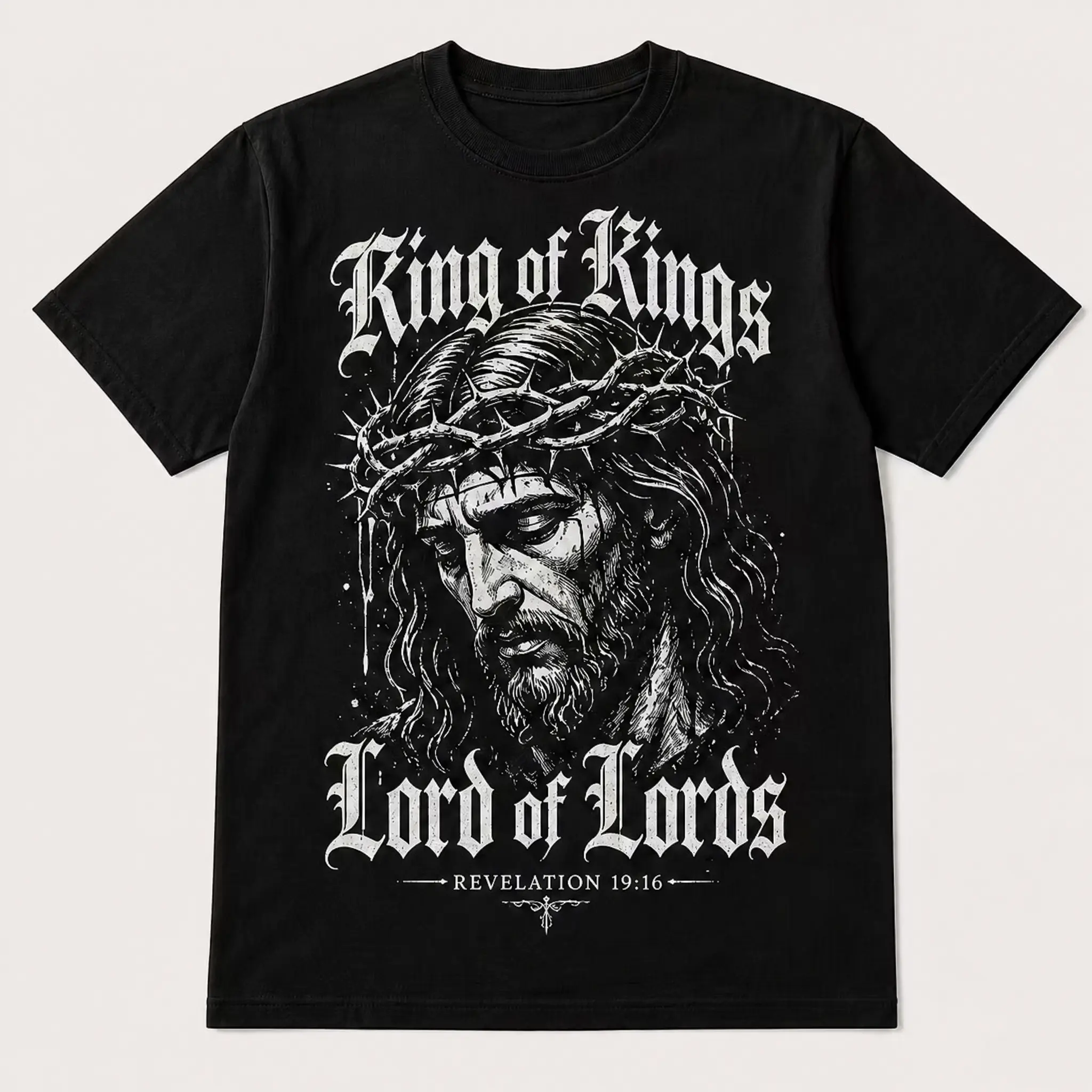 King of Kings Lord of Lords Christian Tee | Isaiah 53:5 Bible Verse Shirt, Gothic Jesus with Crown of Thorns Graphic-ZB