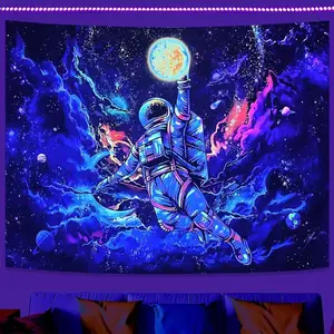 59x51 InchesBlacklight Astronaut Space Tapestry, UV Reactive Galaxy Universe Planet Glow In Dark Tapestries For Men, Boys And Teens Cool Poster
