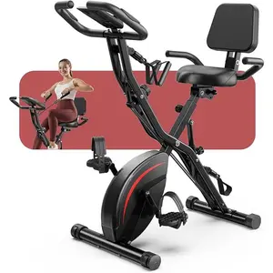Folding Exercise Bike, 5 IN 1 Stationary Bikes for Home 6.6 LBS Flywheel, 330LB Weight Capacity Back Support Cushion Indoor Workout Cycling Bike for Home Gym