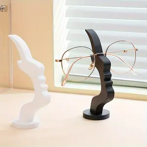 2-Pack Abstract Face Design Glasses Frame & Fashion Glasses Storage Frame - 3D Printed Art Deco for home office, Unisex Glasses Storage (2-Pack) (Black, White) Glass Holder