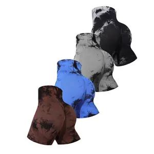 Women's 4pcs Set Tie Dye Print High Waist Seamless Gym Shorts Casual Comfy Breathable Wide Waistband Skinny Yoga Shorts Casual Comfy Breathable Seamless High Stretch biker shorts Ladies Active Shorts Leggings for Indoor Outdoor  workout Wear