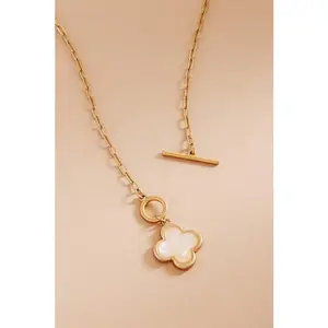 Clover Paper Charm Chain & Link Necklace, Fashionable Costume Jewelry Accessory for Daily Wear
