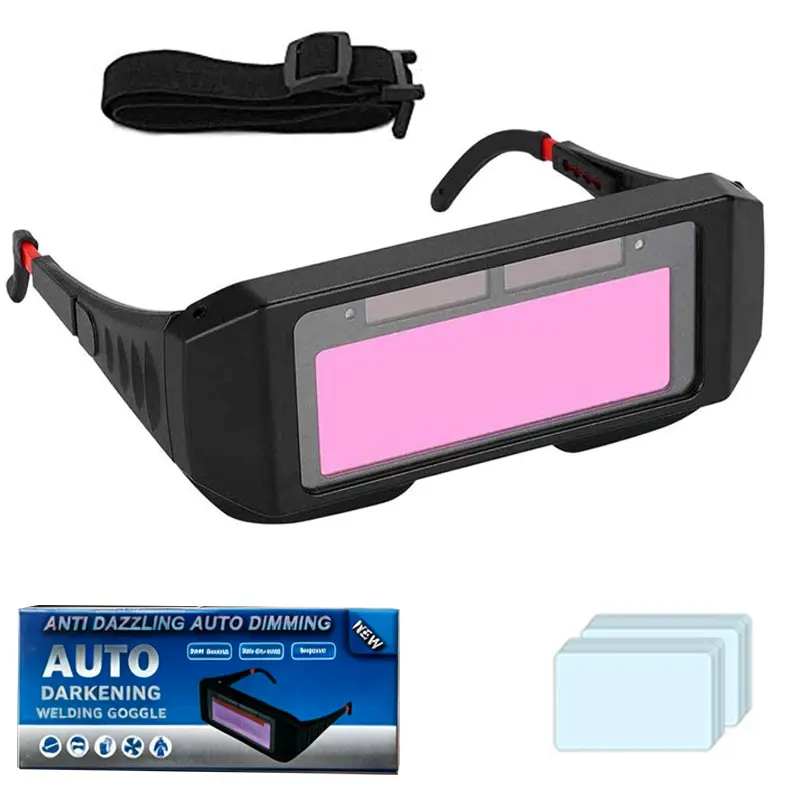 True-color Auto-dimming Welding Glasses 3-11 Levels with Wrist Strap 5 Free PC Protection Boards Solar Auto Darkening Welding Goggles Heavy Duty Weldingmask Clear Lens Shield