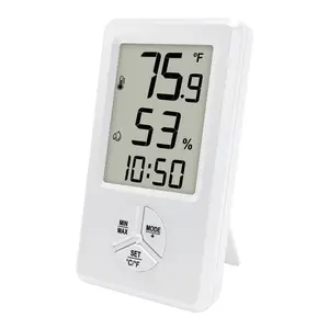 Digital Hygrometer Indoor Thermometer Humidity Meter with Temperature and Humidity Room Thermometer with Time  Clock for , Bedroom,  Room, Office, Greenhouse, Cellar