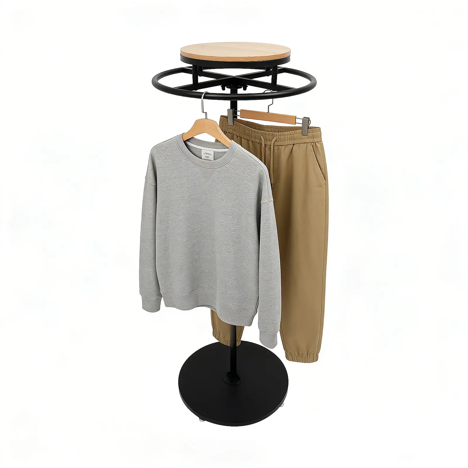 Heavy-Duty Metal 360° Rotatable Clothing Display Rack - 60*140cm/23.6*55.1in, 7.5kg/16.53lbs, Hanging Round Rod, Adjustable Top Shelf, Easy Installation, Black Home Organizer, Paint-Compatible Space-Saver (Small Room Ideas, Thanksgiving Baking Gift), Open