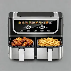 9.5-Qt Dual Basket Air Fryer, 10-in-1 Digital Airfryer 1700W, Sync Cook, Independent Temp Control, Shake Reminder, Nonstick Baskets, Black