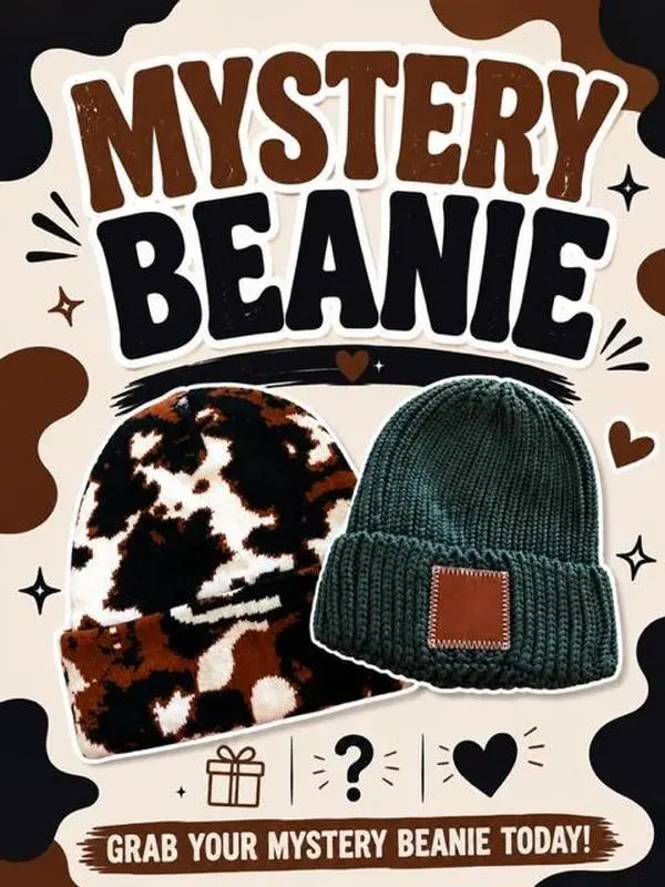 Beanie Hat - Mystery Cow Print or Knitted Style, Animal Print Hats for Fashion Accessories