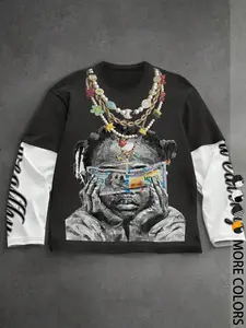 Unisex Round Neck Long Sleeve Fitted Short T-Shirt, Jewelry Necklace Print Design, Casual Fashion Streetwear, Comfortable High Quality Top