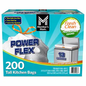 Member's Mark Power Flex 13-Gallon Tall Kitchen Trash Bags, Fresh Scent, 200 ct.